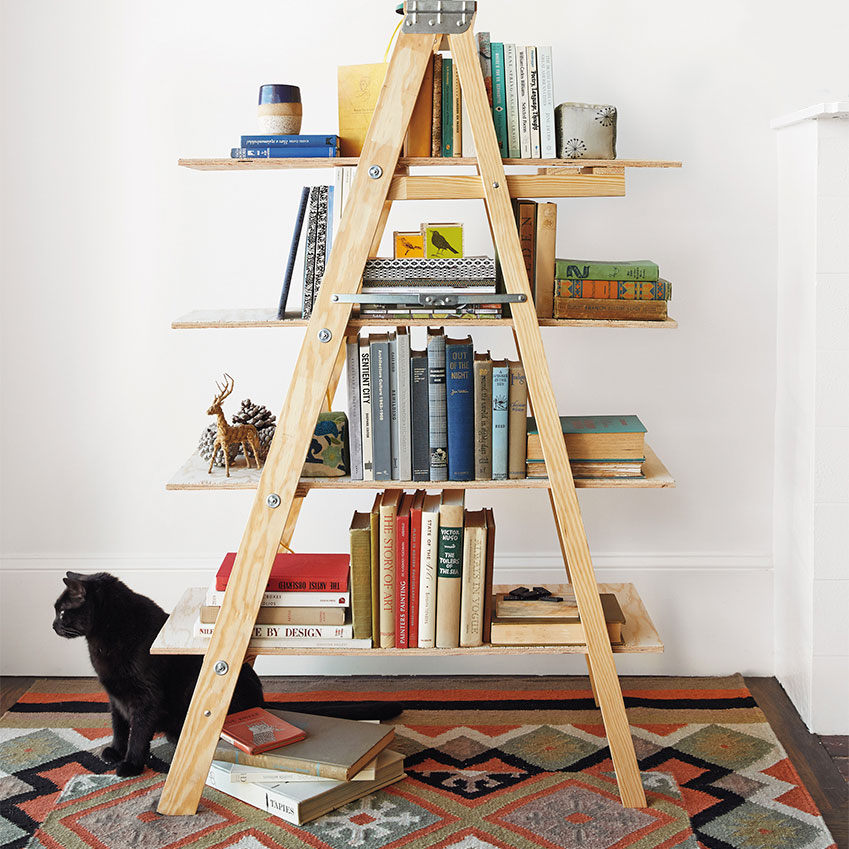 How To Revamp Your Library Elle Decoration Ladder Shelving Freestanding And Easy To Assemble Wooden Ladders Make A Great Portable Library